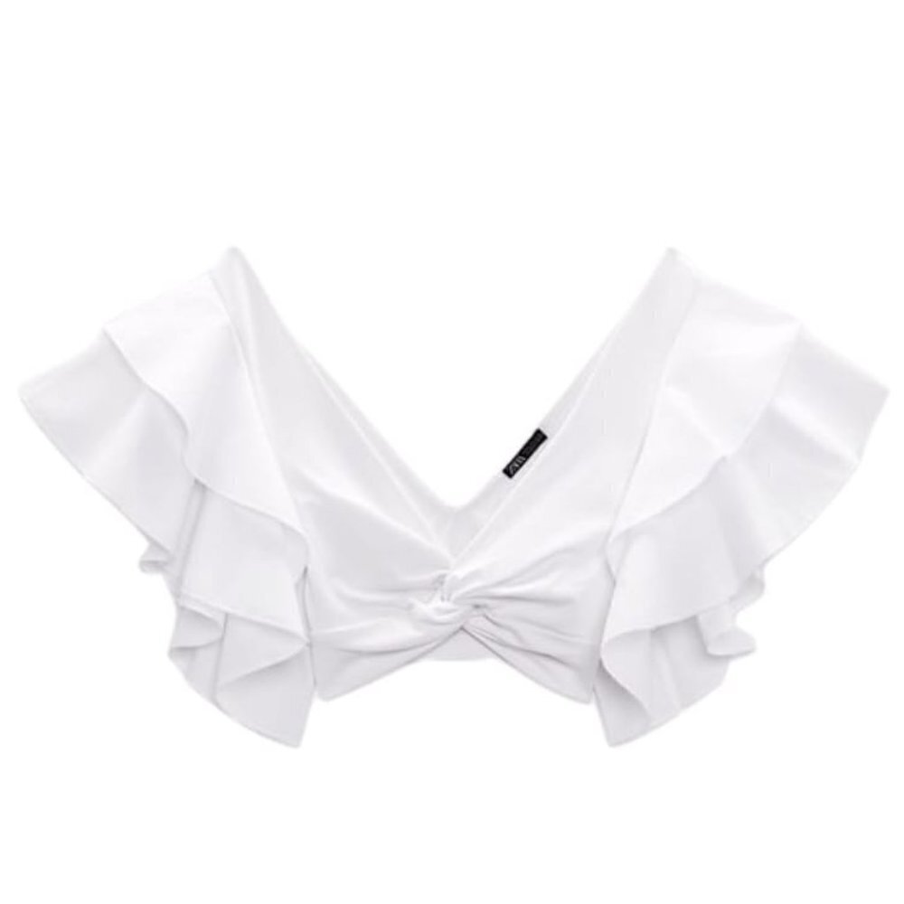 NEW ZARA RUFFLED CROP TOP WHITE | 4174/634